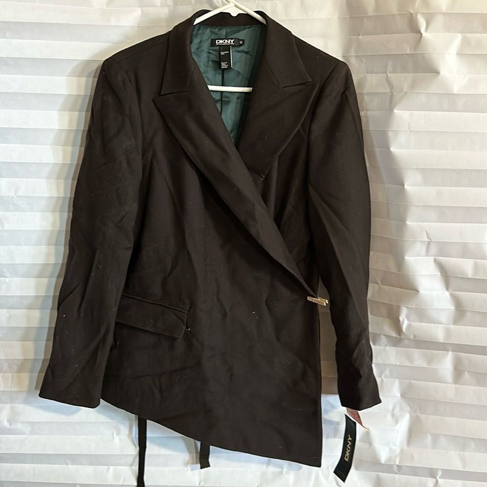 DKNY Chocolate Brown 100% Wool Blazer Women's Size 12 Classic Career Jacket